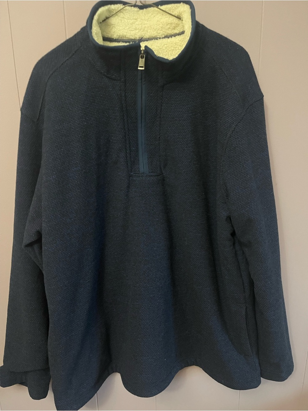 Orvis Navy Half-Zip Sweater with Cream Sherpa Collar